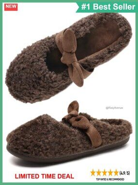 Fuzzy Mary Jane Slippers Soft Faux Fur Bow Slip-On House Shoes